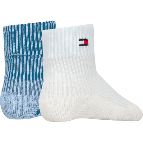 Tommy Hilfiger Light Blue Baby Sokker 2-pakning Fold Over Rib