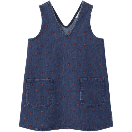 Lil'Atelier Dark Blue Denim Heart Embroidery Liva Loose Denim Spencer Dress