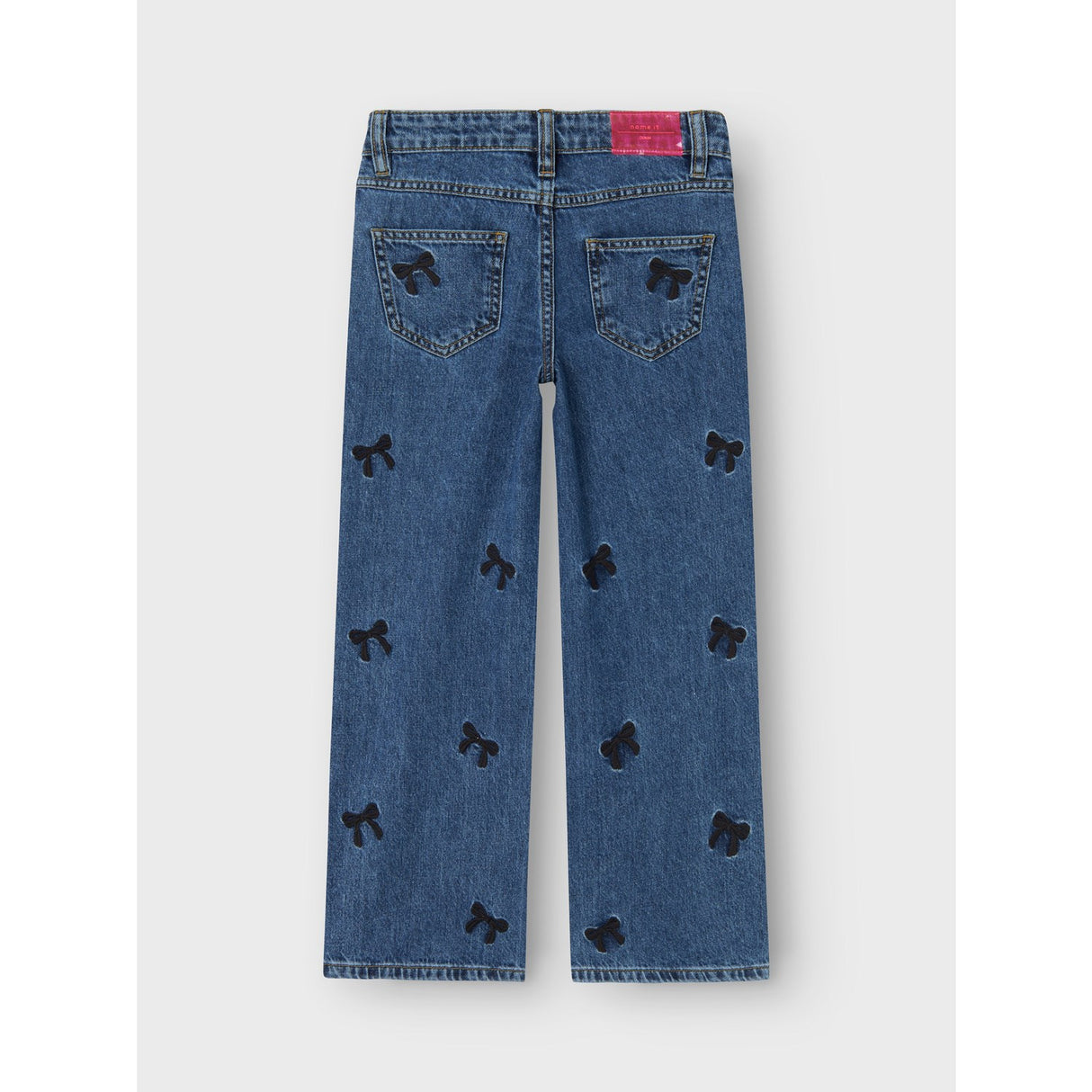 Name It Dark Blue Denim Embroidery Rose Wide Jeans