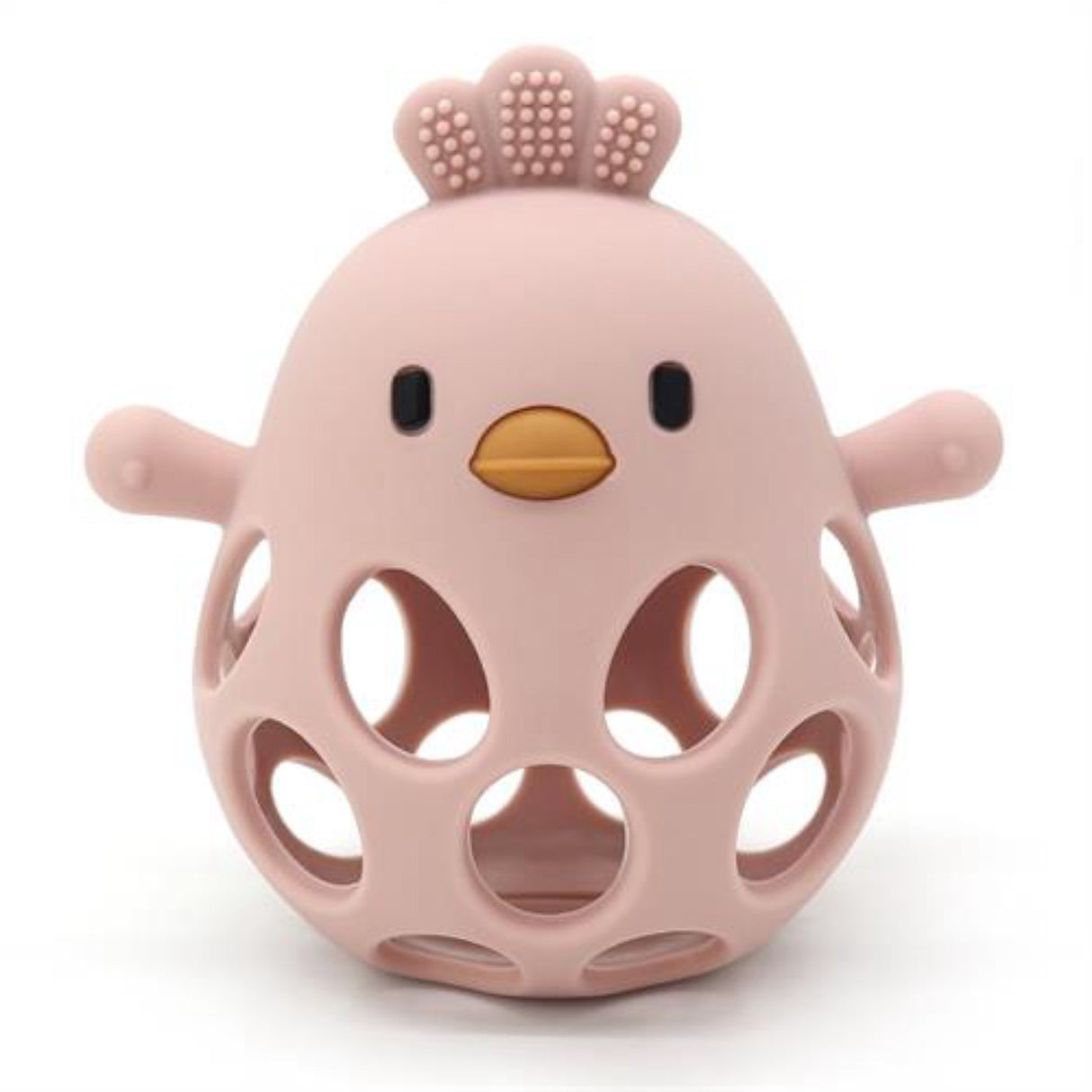 Magni Teether ball with duckling in LFGB silicone, pink