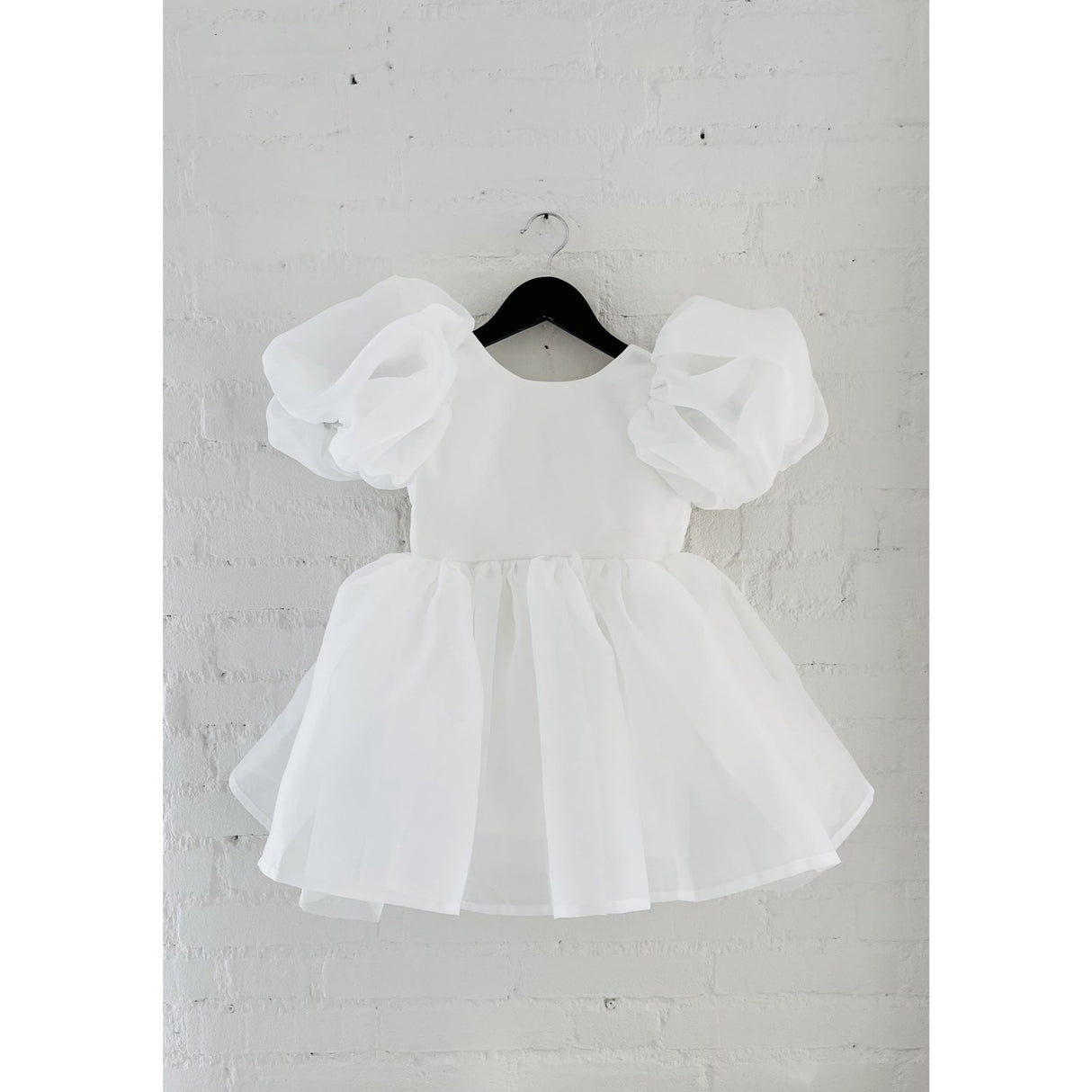 Dolly by Le Petit Tom White Dolly World V-Back Puff Sleeve Organza Tutu Kjole