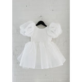 Dolly by Le Petit Tom White Dolly World V-Back Puff Sleeve Organza Tutu Kjole