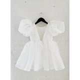 Dolly by Le Petit Tom White Dolly World V-Back Puff Sleeve Organza Tutu Kjole