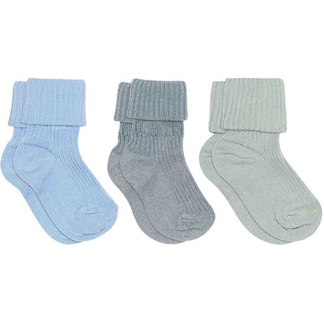 Mp Danmark Dusty Blue Cotton rib babysokker - 3-pakning