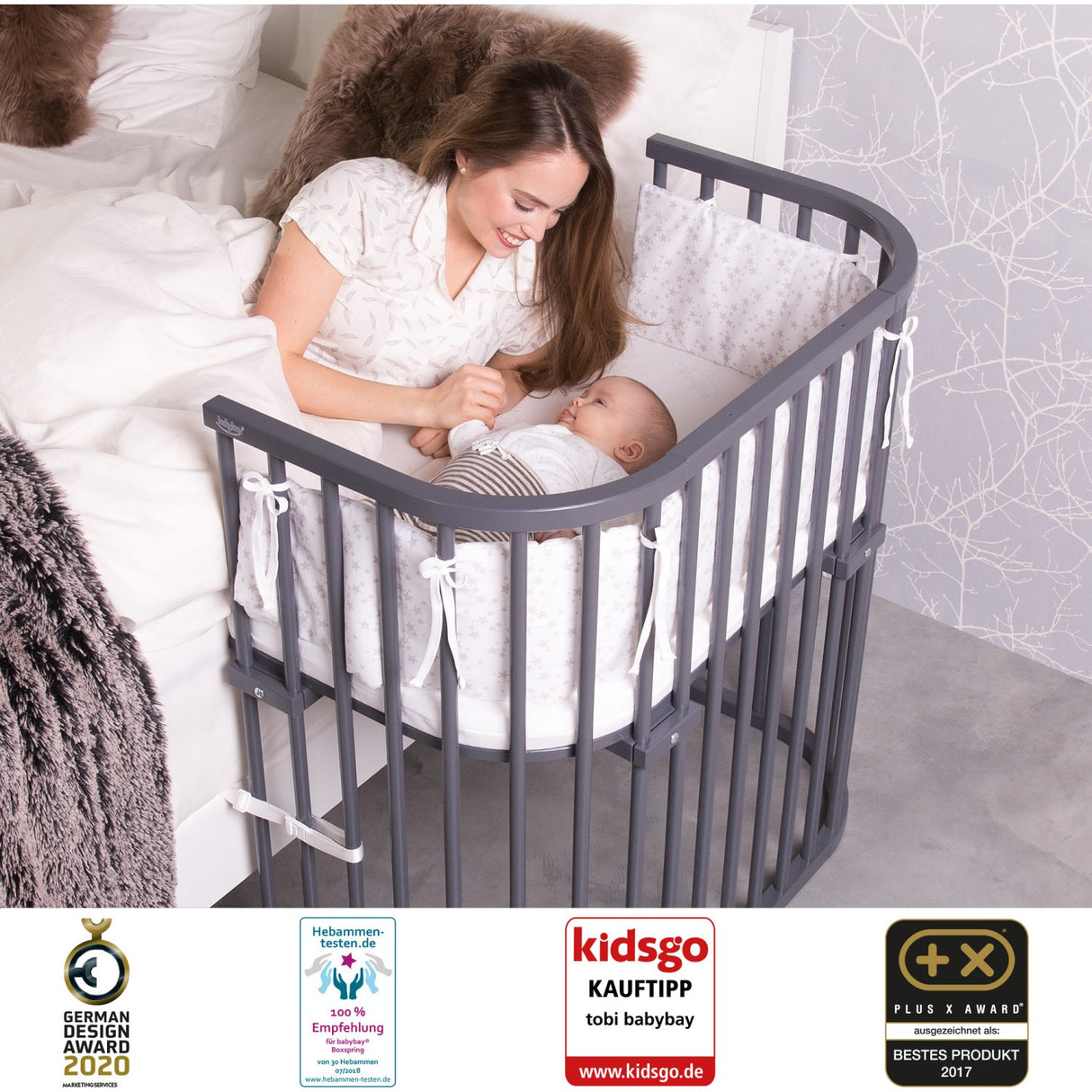babybay® Grey Varnished Boxspring Xxl Co-Sleeper