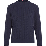 Tommy Hilfiger Dark Night Navy Crew Neck Bomull Cable Sweater