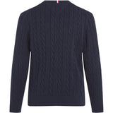 Tommy Hilfiger Dark Night Navy Crew Neck Bomull Cable Sweater