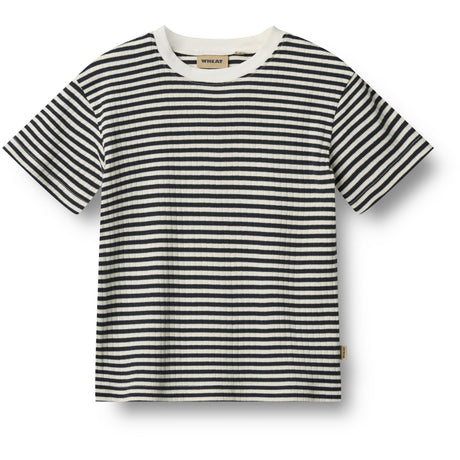 Wheat Navy Rib Stripe T-Skjorte S/S Fabian