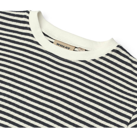 Wheat Navy Rib Stripe T-Skjorte S/S Fabian