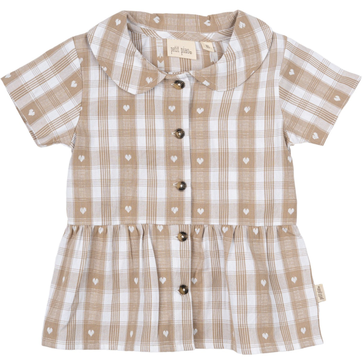 Petit Piao Off White Heart Skjorte S/S Round Woven