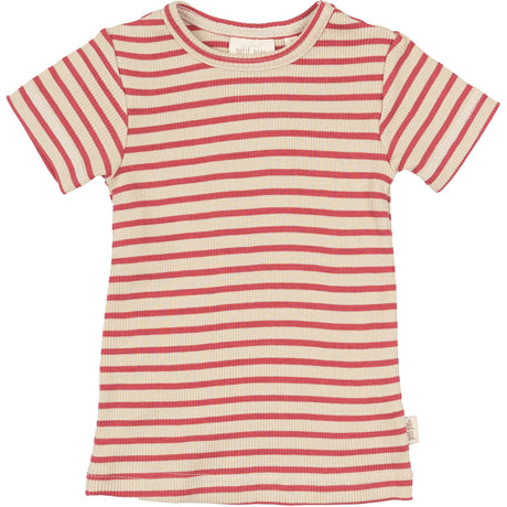 Petit Piao Light Berry/Dark Off White T-Skjorte S/S Modal Striped