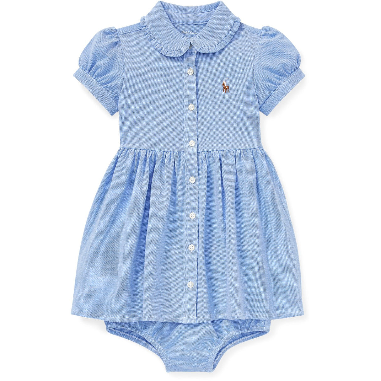 Ralph Lauren Baby Solid Oxford Kjole & Bloomer Harbour Island Blue