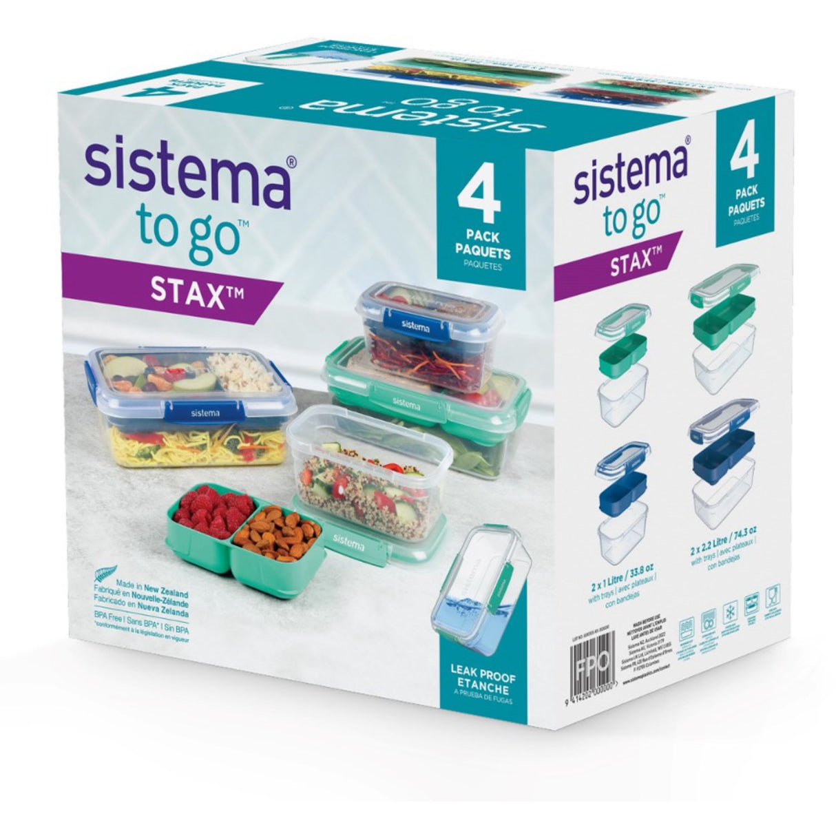 Sistema Minty Teal / Ocean Blue Club 4-pack Stax To Go Lunsjbokser 2,2L