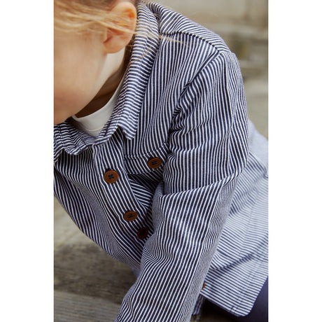 COPENHAGEN COLORS Navy Stripe Striped Twill Jakke W Pockets