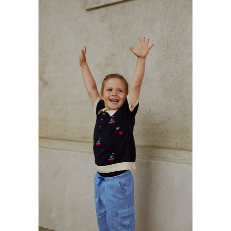 COPENHAGEN COLORS marineblå/kremfarget kam. Polo m. Broderi