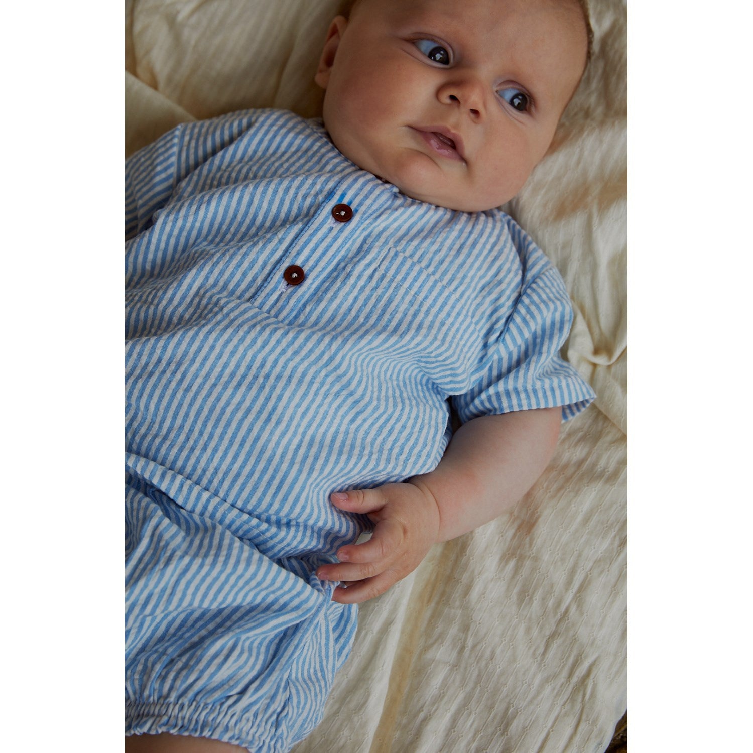 COPENHAGEN COLORS Sky Blue W Cream Stripe Seersucker Baby Sett