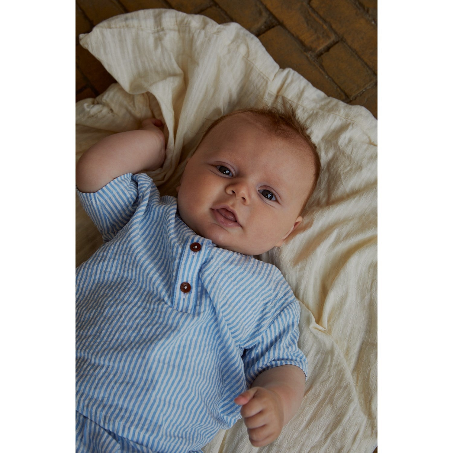 COPENHAGEN COLORS Sky Blue W Cream Stripe Seersucker Baby Sett
