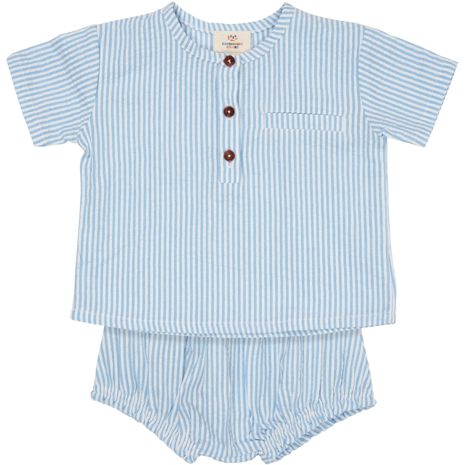 COPENHAGEN COLORS Sky Blue W Cream Stripe Seersucker Baby Sett