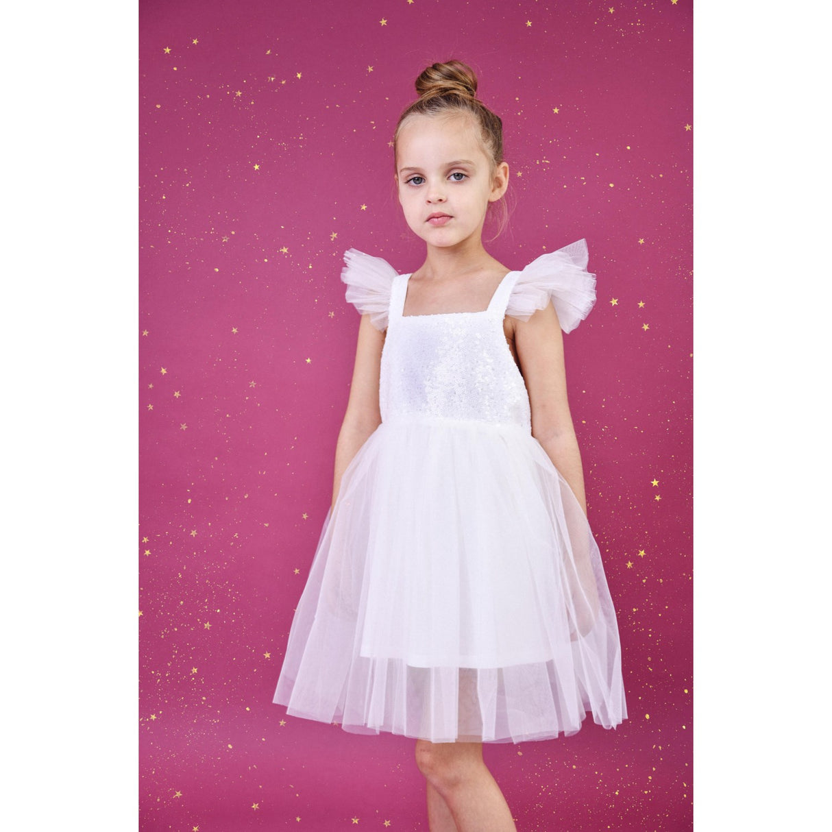 Dolly by Le Petit Tom White Dolly Universe Sequin Glitter Galaxy Tutu Kjole