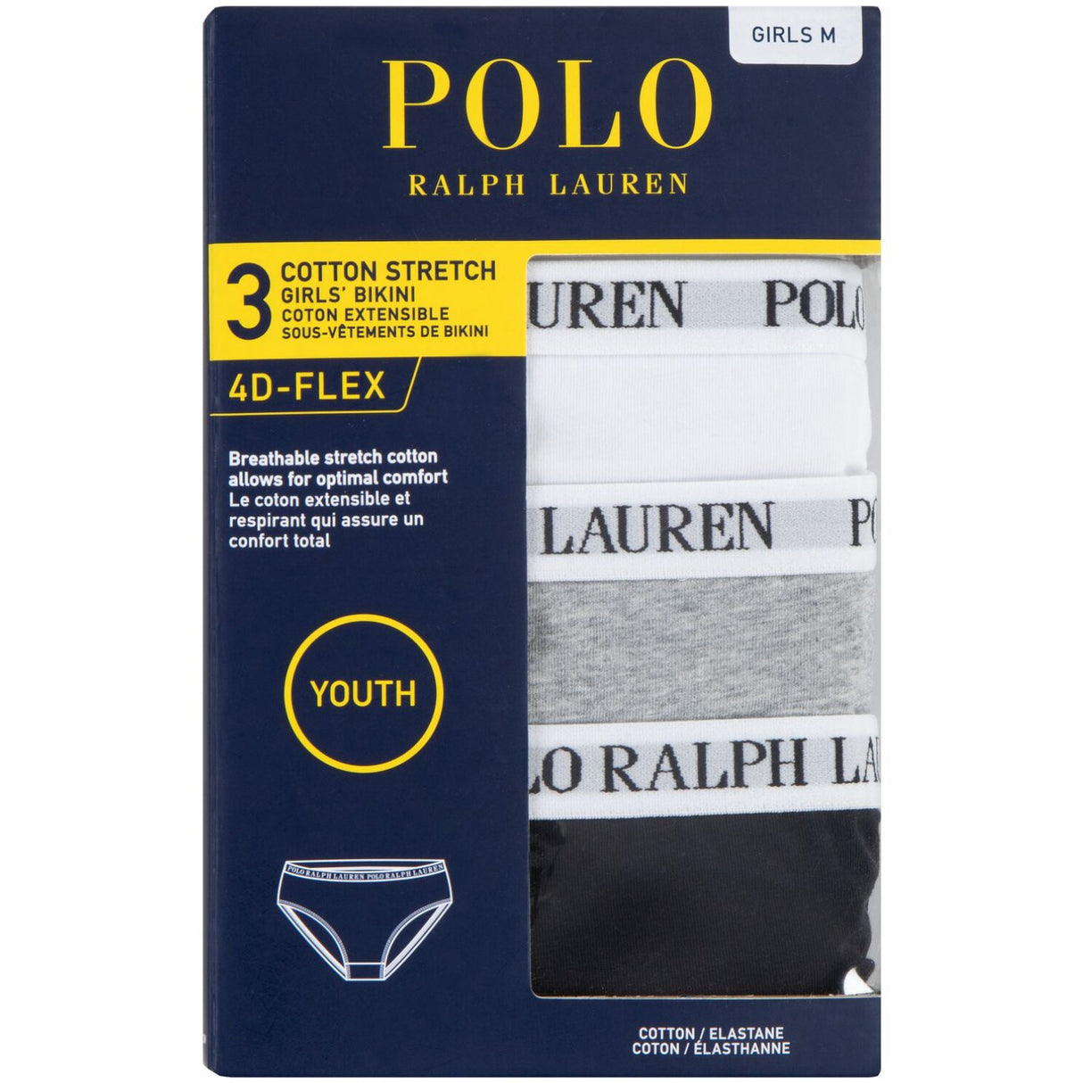 Polo Ralph Lauren White/Polo Black Solid 3 Pack Bikini