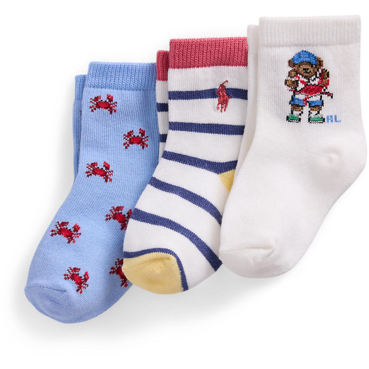 Ralph Lauren Baby White, White Multi, Blue Crew Strømpe 3-Pakning