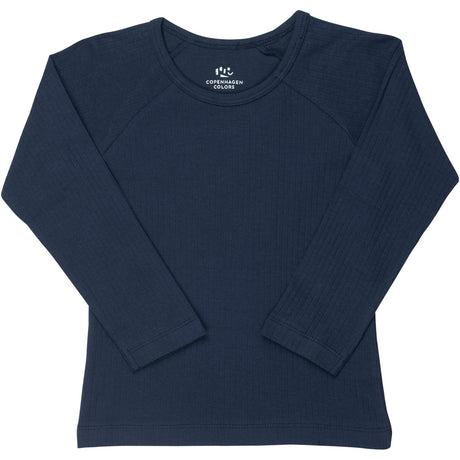 COPENHAGEN COLORS Navy Rib Jersey Classic Longsleeve Bluse