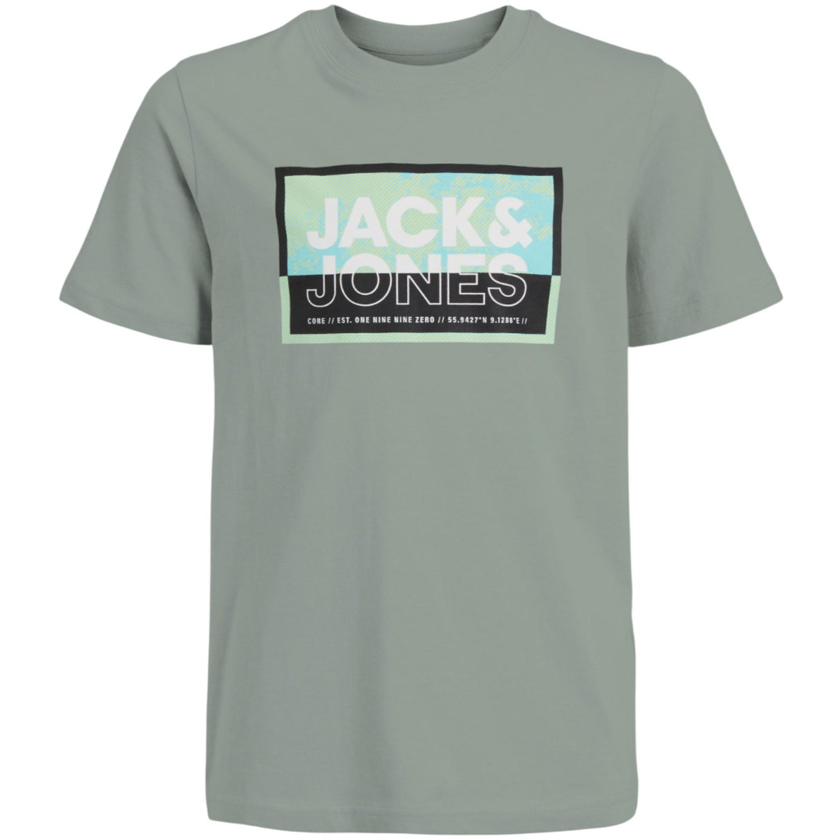 Jack & Jones Junior Aqua Gray Cologan T-Shirt Crew Neck