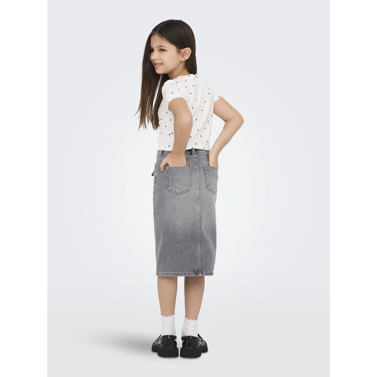 kids ONLY Medium Grey Denim Gianna Belted Midi Skjørt Dot Denim