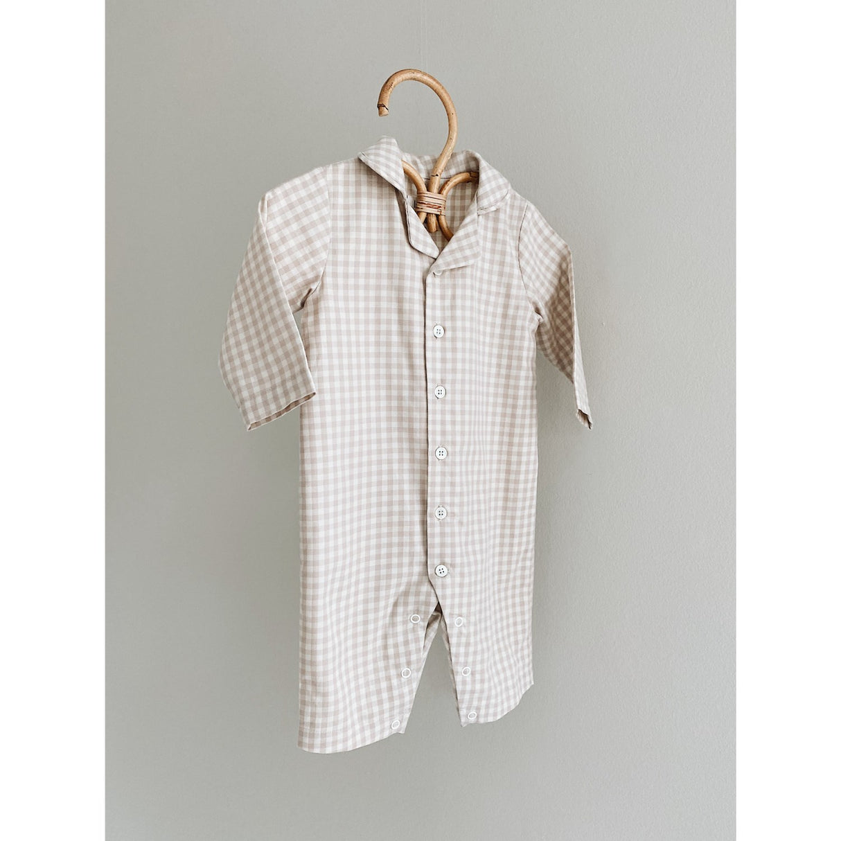 Lalaby Beige Gingham Classic Pj Drakt