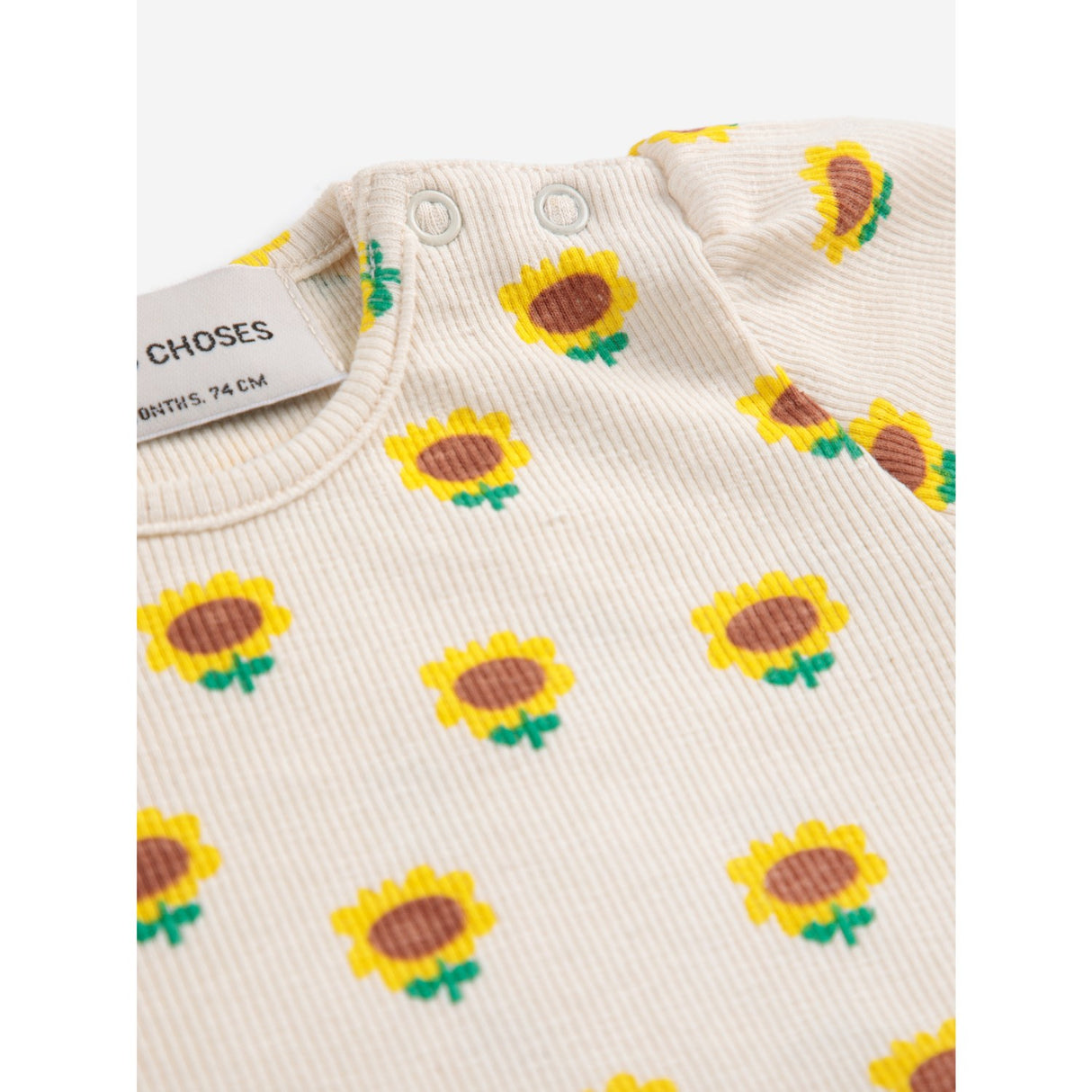 Bobo Choses Beige Sunflower All Over Balloon Sleeve T-Shirt