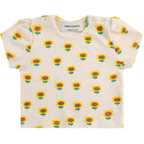 Bobo Choses Beige Sunflower All Over Balloon Sleeve T-Shirt