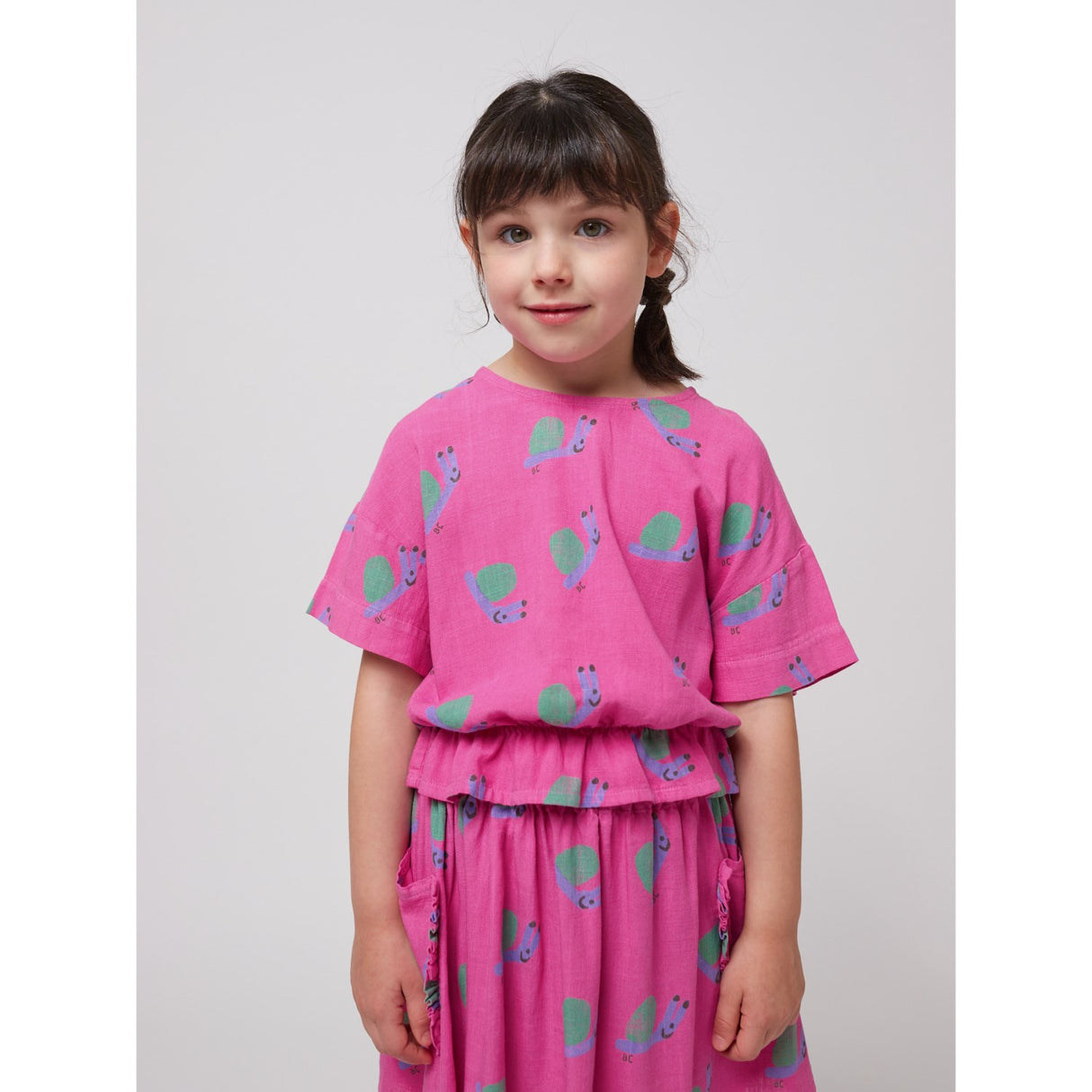 Bobo Choses Fuchsia Funny Snail All Over Woven Bluse