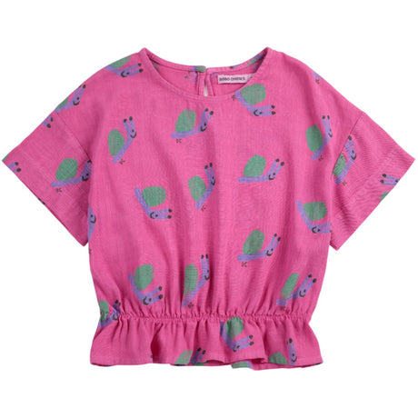 Bobo Choses Fuchsia Funny Snail All Over Woven Bluse