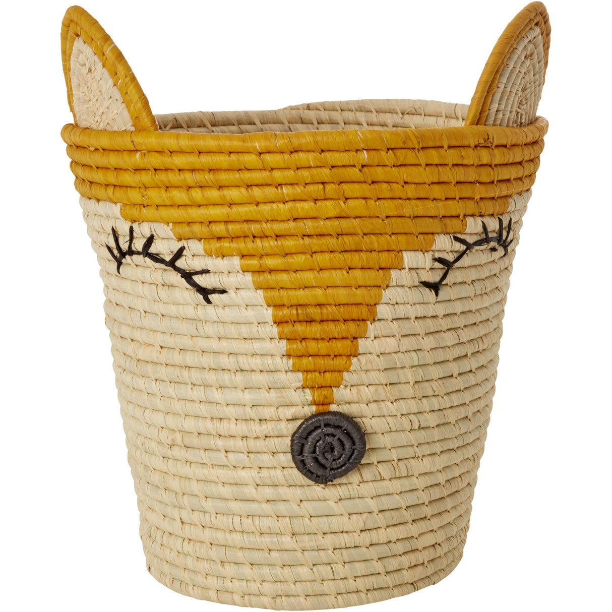 Rice Round Raffia Kurv Med Fox Head - Yellow