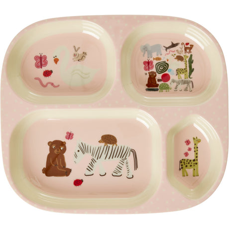 Rice Melamine Kids 4 Room Tallerken Med Wildlife Print - Pink