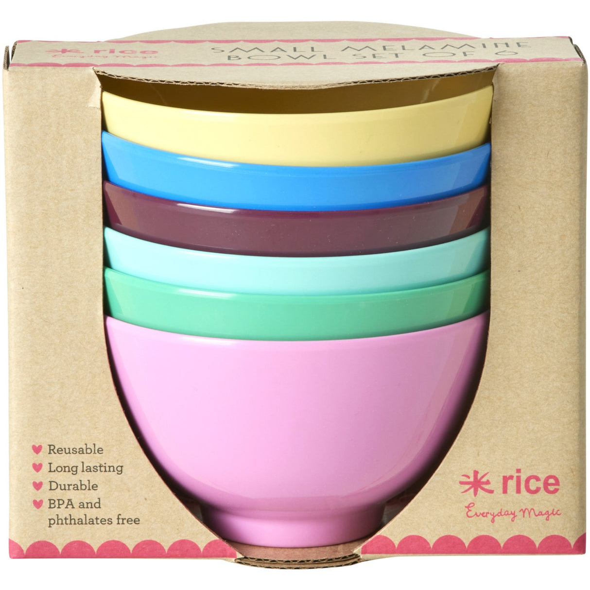 Rice Melamine Small Skål I Asst. Show Your True Colors - 6 Pack - 300 Ml