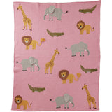 Rice Strikket Baby Teppe I Pink Med Animals Og 3D Details - Pink