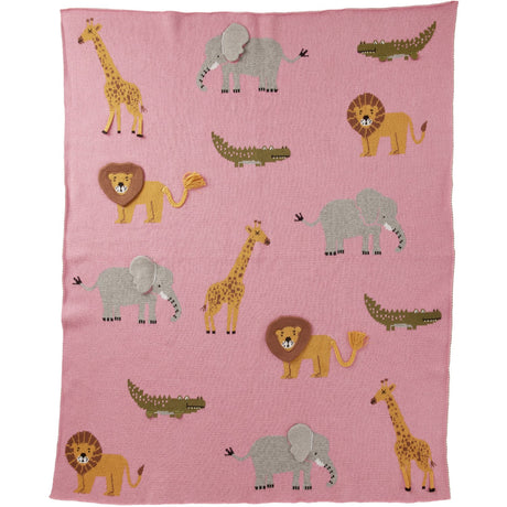 Rice Strikket Baby Teppe I Pink Med Animals Og 3D Details - Pink