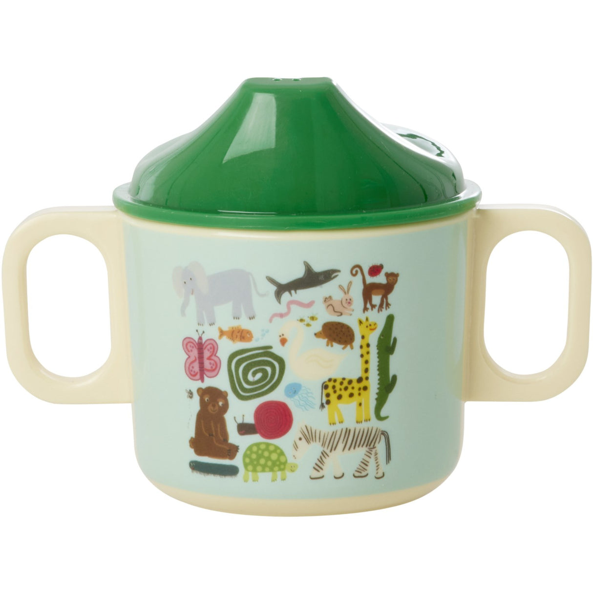 Rice Melamine 2 Handle Baby Kopp Med Wildlife Print - Mint - 250 Ml