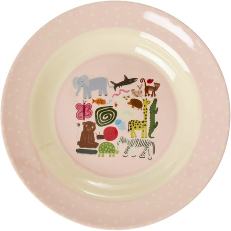 Rice Melamine Kids Skål Med Wildlife Print - Pink - 250 Ml