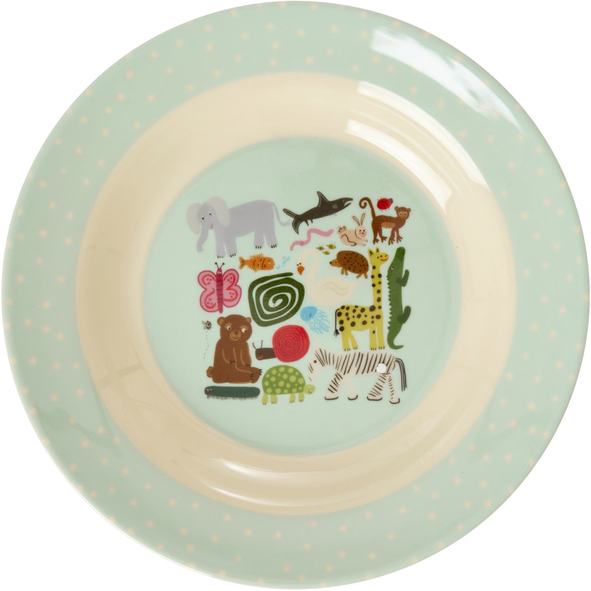 Rice Melamine Kids Skål Med Wildlife Print - Mint - 250 Ml