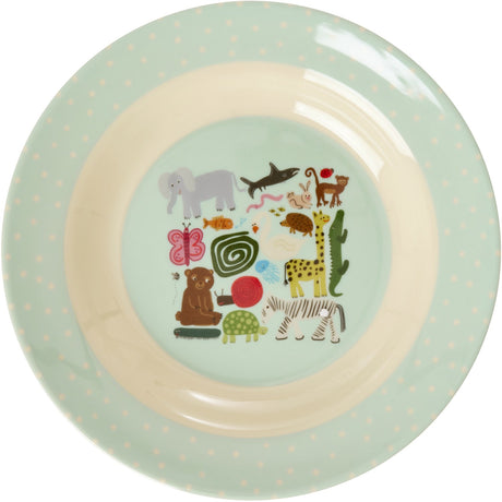 Rice Melamine Kids Skål Med Wildlife Print - Mint - 250 Ml