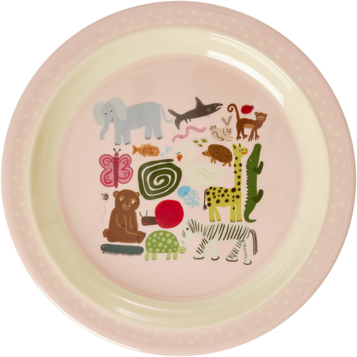 Rice Melamine Kids Lunch Tallerken Med Wildlife Print - Pink