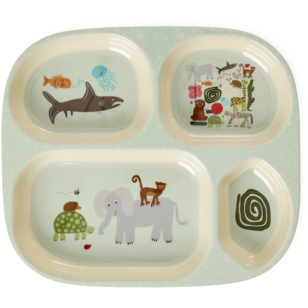 Rice Melamine Kids 4 Room Tallerken Med Wildlife Print - Mint