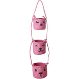 Rice Raffia 3-Tier Hanging Oppbevaring Med Animal Faces I Pink