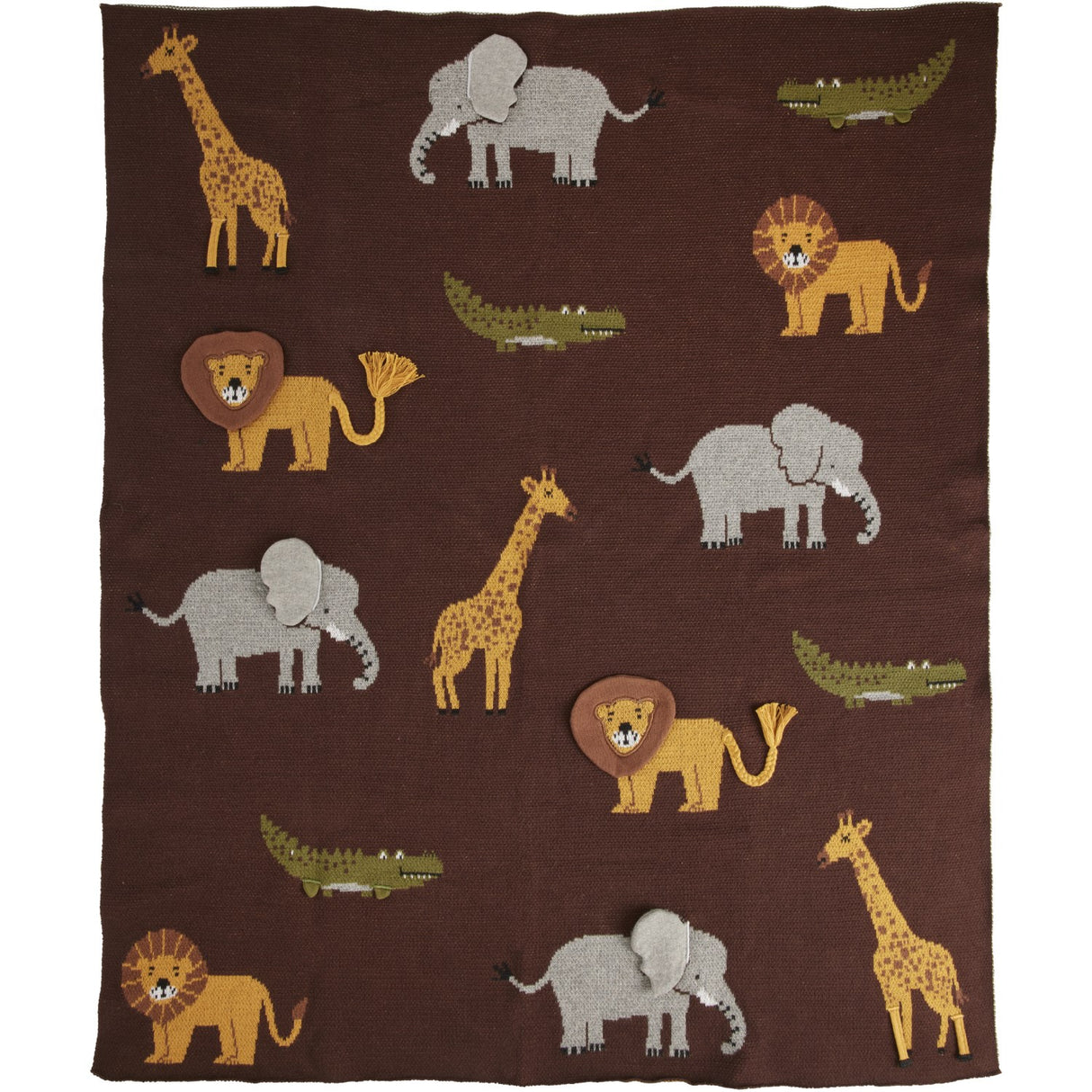 Rice Strikket Baby Teppe I Chocolate Brown Med Animals Og 3D Details - Chocolate Brown