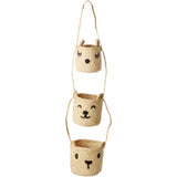 Rice Raffia 3-Tier Hanging Oppbevaring Med Animal Faces I Natural