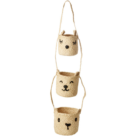 Rice Raffia 3-Tier Hanging Oppbevaring Med Animal Faces I Natural