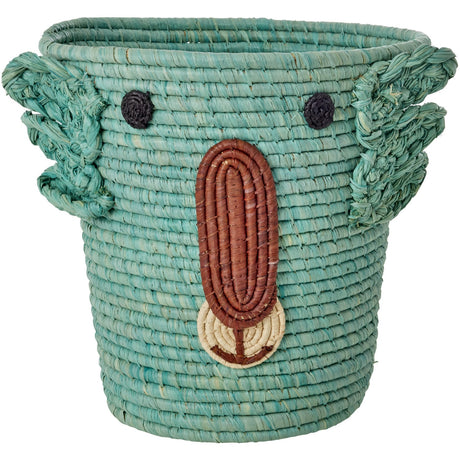 Rice Round Raffia Kurv Med Koala Head - Aqua