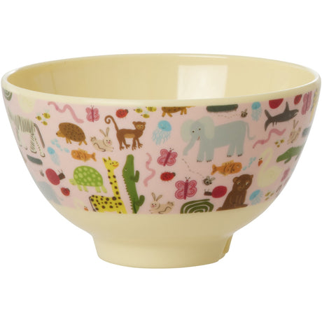 Rice Melamine Skål Med Wildlife Print - Pink - Small - 300 Ml